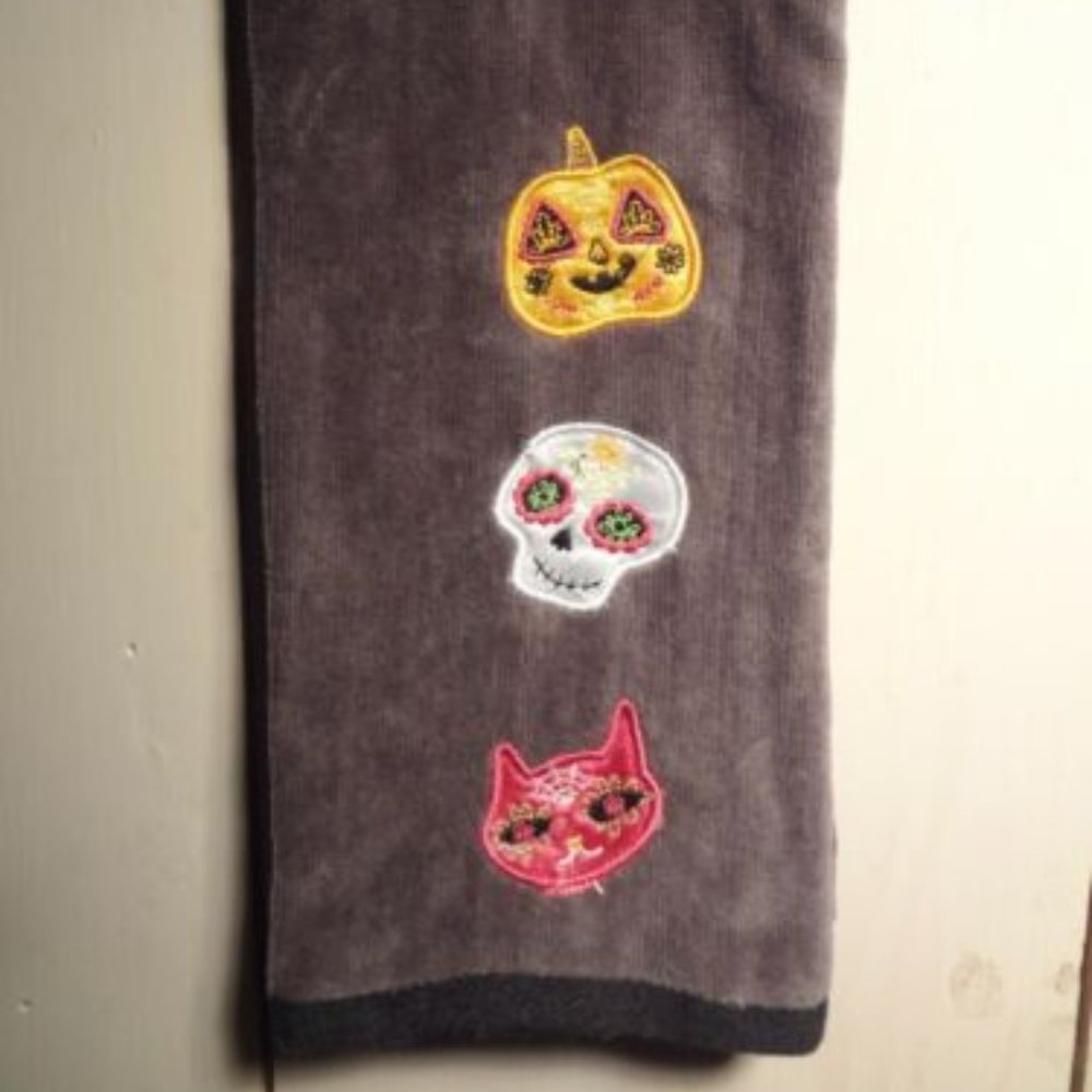 Halloween Grey Sugar Skull Hand Towel